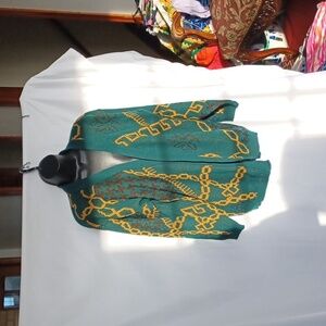 Vtg Bright Lights Knit Cardigan Sweater, Green, Gold Metalic, sZL, 23" PTP 28"L